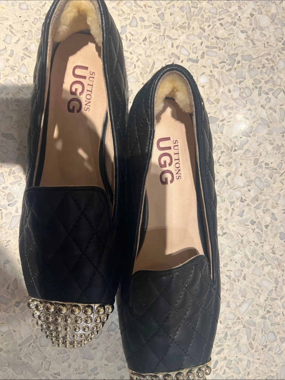 Rare discontinued Suttons UGG Australia Black Quilted Leather Studded Cap Toe 36